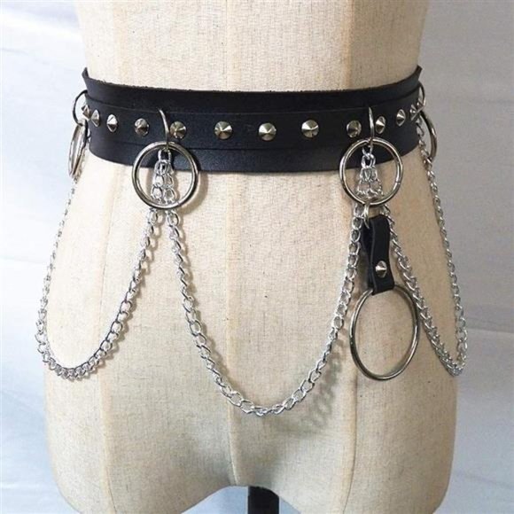 Leather Body Harness Waist Belt Punk Adjustable Gothic Metal Chain Tassel